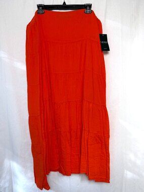 NWT Lauren Ralph Lauren Orange Tiered Crinkle Maxi Skirt Boho Summer Plus Size 2